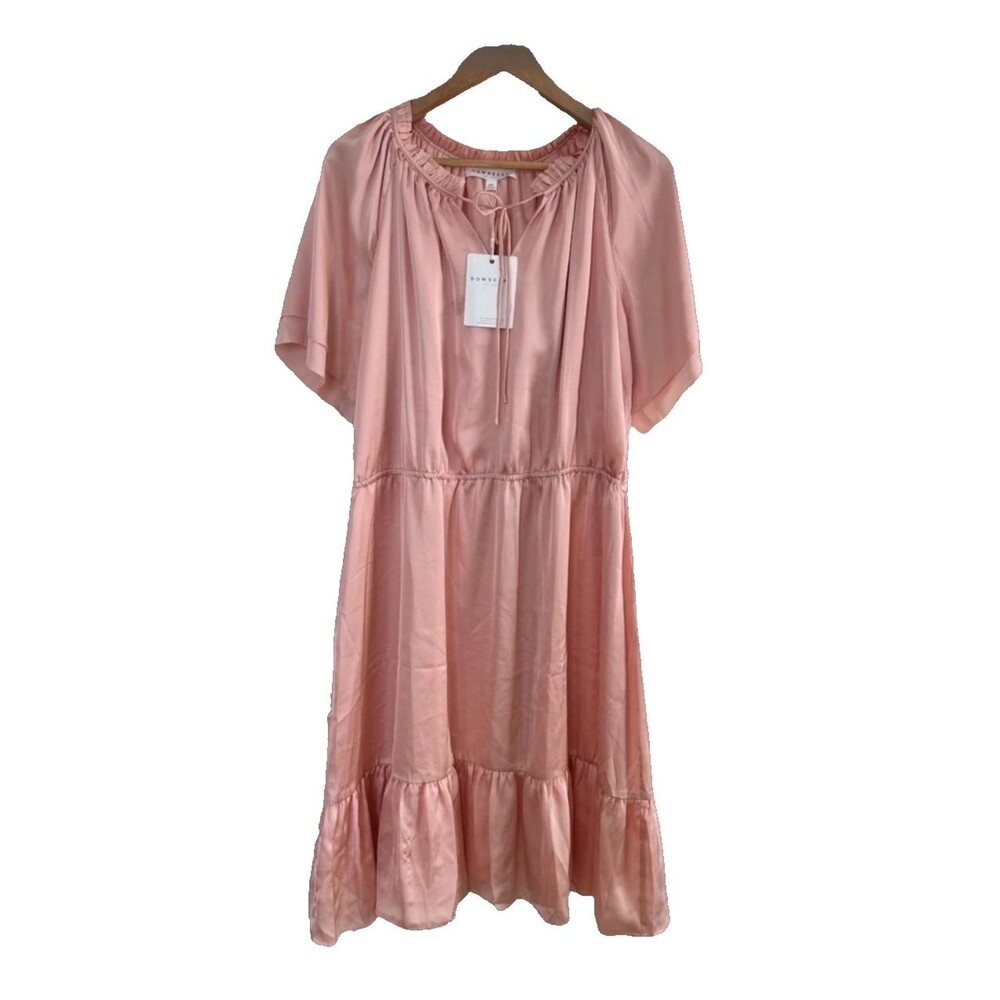 Downeast Women's XXL Rose Pink Silky Midi Dress Short Sleeve Flowy Elegant